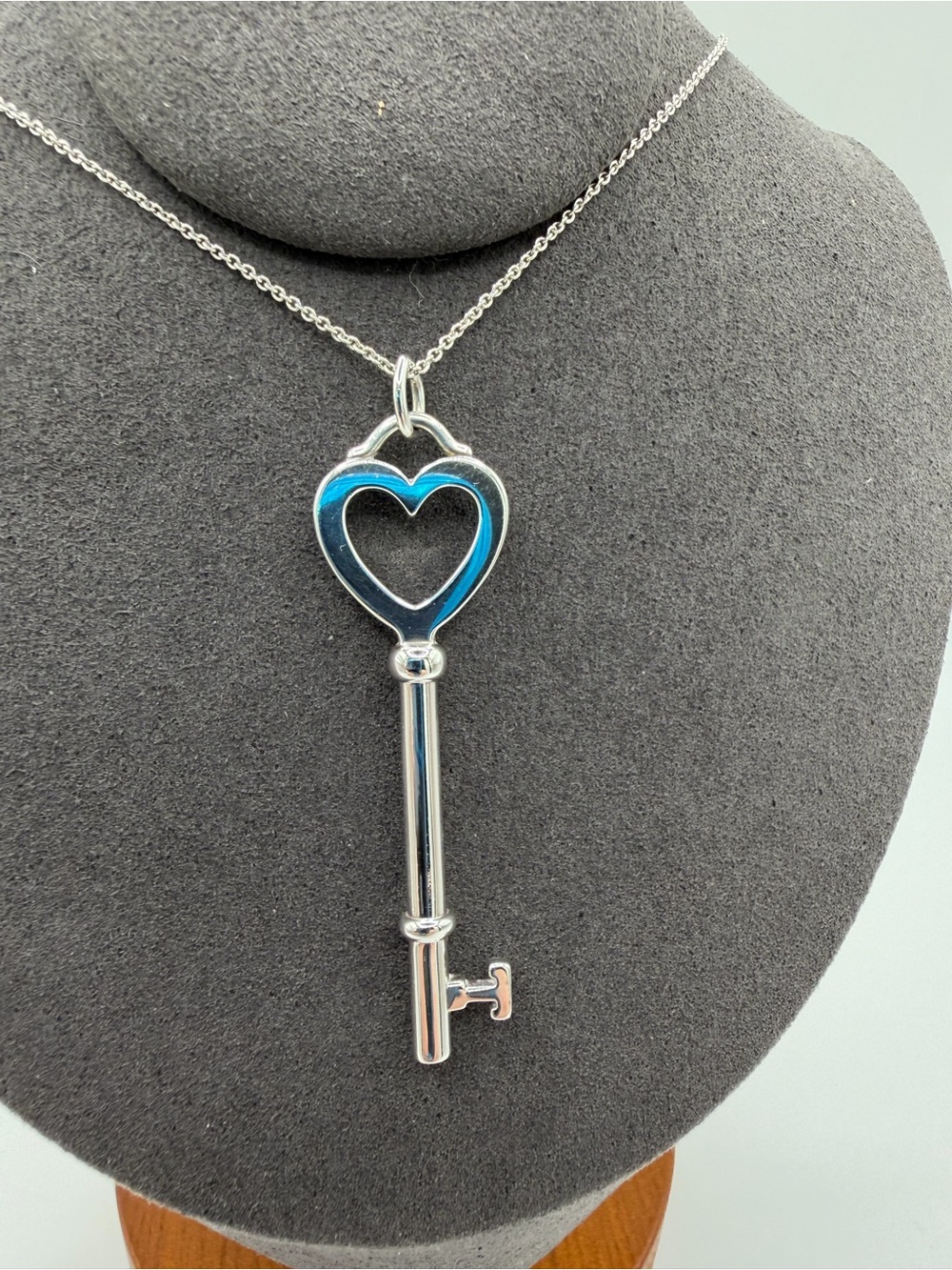 Tiffany & Co. Silver Heart Key Pendant Necklace with Signature Blue Pouch - Picture 3 of 8
